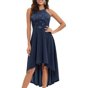 Bbonlinedress Women High Low Halter Cocktail Party Bridesmaid Dress A-line Formal Wedding Prom Lace Dress