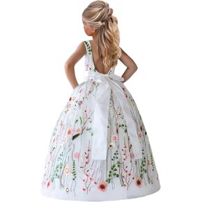 2Bunnies Wildflower Floral Embroidered Tulle A-Line Fit Flare Sweetheart Neckline Back Bow Flower Girl Dress