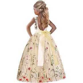 2Bunnies Wildflower Floral Embroidered Tulle A-Line Fit Flare Sweetheart Neckline Back Bow Flower Girl Dress in Saudi Arabia