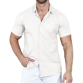 YTD Men's Casual Linen Button Down Shirt Short Sleeve Beach Shirt