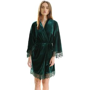 owiter Women Velvet Robes, Soft Fuzzy Kimono Bathrobe for Women Bridal Wedding Sleepwear