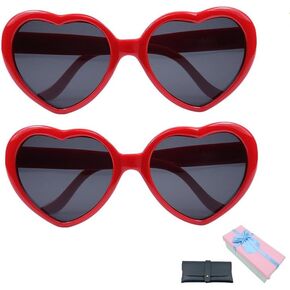 Gpurplebud Heart Shaped Sunglasses For Women, 2 Pack Red & Rose Red Trendy Heart Glasses Vintage Cute Retro Sunglasses Party Favor Supplies