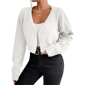 Women's 2 Piece Sweater Set Long Sleeve Cropped Cardigan Sweater Crop Top Set