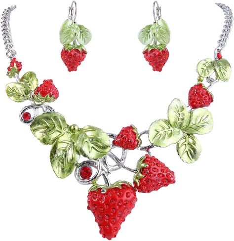 EVER FAITH Women's Austrian Crystal Sweet Strawberry Leaf Necklace Earrings Set in Kuwait