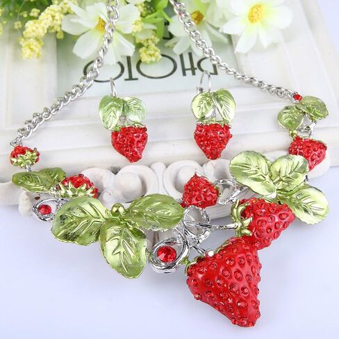 EVER FAITH Women's Austrian Crystal Sweet Strawberry Leaf Necklace Earrings Set in Kuwait