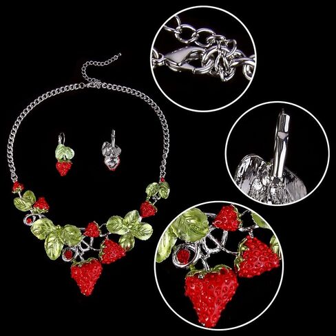 EVER FAITH Women's Austrian Crystal Sweet Strawberry Leaf Necklace Earrings Set in Kuwait
