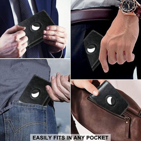 AirTag Wallet Genuine Leather Air Tag Wallet Slim Mens Wallet with AirTag Holder Carbon Black Red in Kuwait
