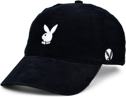 قبعة PlayBoy's Tux Corduroy للأب بشريط خلفي قابل للتعديل للبالغين من الجنسين، أسود/أبيض، مقاس واحد in Kuwait