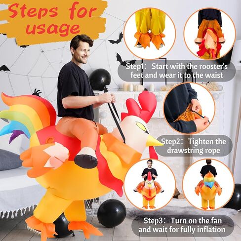 Gardentime نفخ زي الديك ركوب على الدجاج زي الكبار مضحك هالوين الحيوان تفجير ازياء للرجال النساء حزب تأثيري in Kuwait