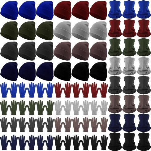 Winter Beanies Gloves Scarf Bulk Unisex Knitted Winter Hats and Gloves Polar Fleece Neck Scarves Set for Men Women (72 Pcs) in Saudi Arabia