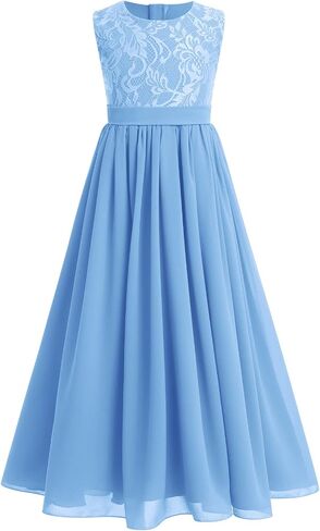 Flower Girl Dresses Junior Wedding Bridesmaid Prom Party Chiffon Floral Lace Flowy Maxi Princess Pageant Long Communion Gown in Kuwait