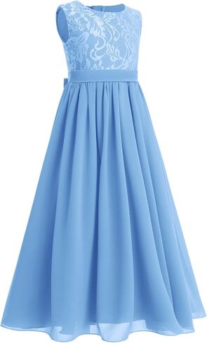 Flower Girl Dresses Junior Wedding Bridesmaid Prom Party Chiffon Floral Lace Flowy Maxi Princess Pageant Long Communion Gown in Kuwait
