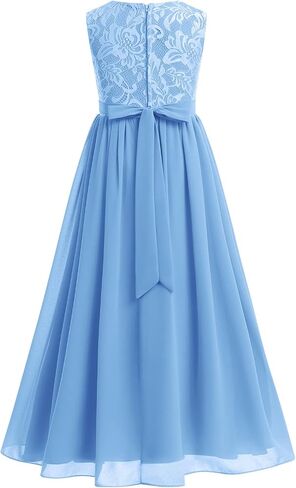 Flower Girl Dresses Junior Wedding Bridesmaid Prom Party Chiffon Floral Lace Flowy Maxi Princess Pageant Long Communion Gown in Kuwait