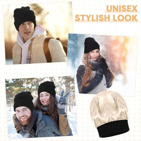 9 قطعة من الحرير اصطف الشتاء بيني الحرير بطانة القبعات الاكريليك محبوك ساعة قبعة مترهل قبعة قبعات لينة الدافئة الساتان اصطف القبعات in Kuwait