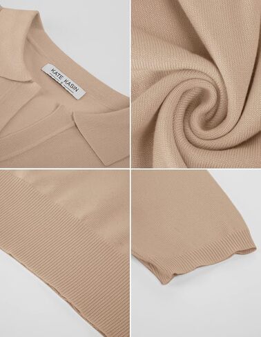 Kate Kasin Women Short Sleeve Polo Sweater V Neck Knitted Tops Casual Ribbed Shirt Loose Pullover Sweater in Kuwait
