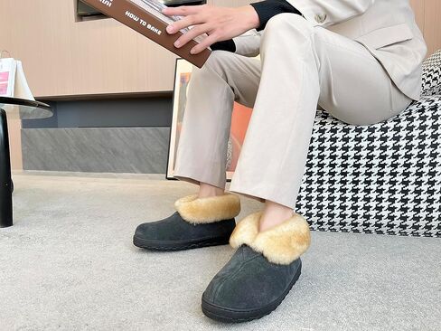 PEDOQU Men Boots Slipper Leather Upper Sheepskin Collar Memory Foam Rubber Soles Indoor Outdoor House Slipper in Saudi Arabia