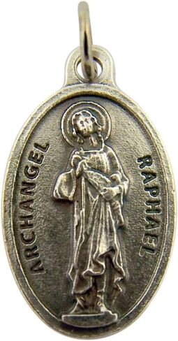 قلادة L&M فضية اللون بقاعدة Archangel Saint Raphael Praray for Us Medal، 1 بوصة in Kuwait