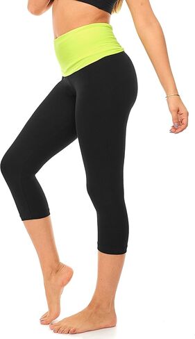 DEAR SPARKLE سروال يوجا قابل للطي للنساء من القطن سروال ضيق عالي الخصر قابل للطي كابري مقاس كبير (C7 F) in Kuwait