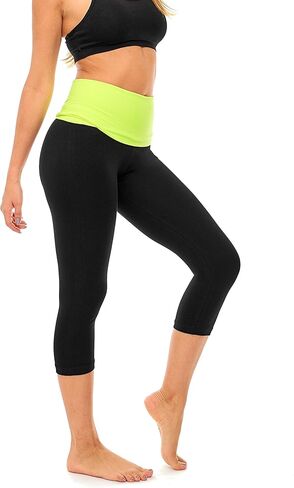 DEAR SPARKLE سروال يوجا قابل للطي للنساء من القطن سروال ضيق عالي الخصر قابل للطي كابري مقاس كبير (C7 F) in Kuwait