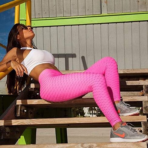 PARTSQUEEN Fashion Jacquard Bubble Ladies High Waist Yoga Pants Tummy Control Exercise Leggings Fitness Hip Lifting in Saudi Arabia
