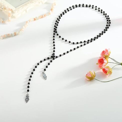 تشيني القوطية قلادة طويلة قلادة سوداء الطبقات التفاف حول القلائد حبة قلادة سلسلة الشاطئ قابل للتعديل مجوهرات للنساء والفتيات in Kuwait