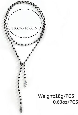 تشيني القوطية قلادة طويلة قلادة سوداء الطبقات التفاف حول القلائد حبة قلادة سلسلة الشاطئ قابل للتعديل مجوهرات للنساء والفتيات in Kuwait