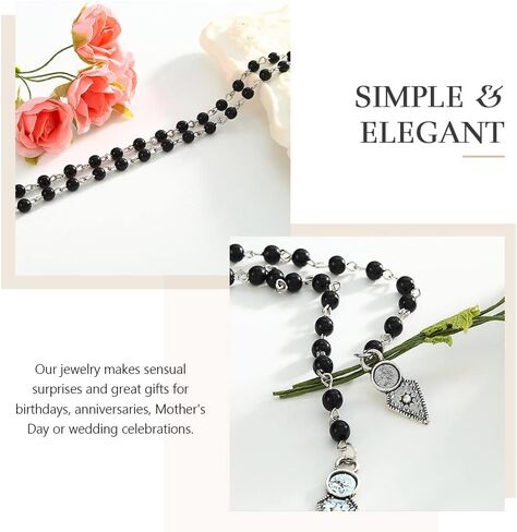 تشيني القوطية قلادة طويلة قلادة سوداء الطبقات التفاف حول القلائد حبة قلادة سلسلة الشاطئ قابل للتعديل مجوهرات للنساء والفتيات in Kuwait