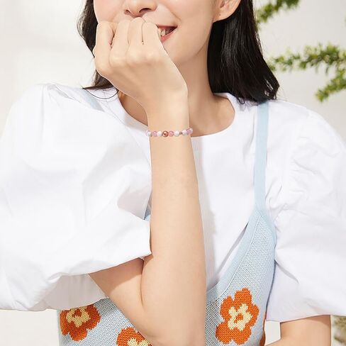 سوار يشب الحمار الوحشي الوردي من لافا روك، أساور استرخاء اليوغا لتخفيف التوتر، سوار روحي للشفاء من حجر الكريستال الطبيعي، سوار مطرز قابل للتعديل، سوار مزاج سعيد مضاد للقلق للنساء، جلب هدية الحظ السعيد in Kuwait