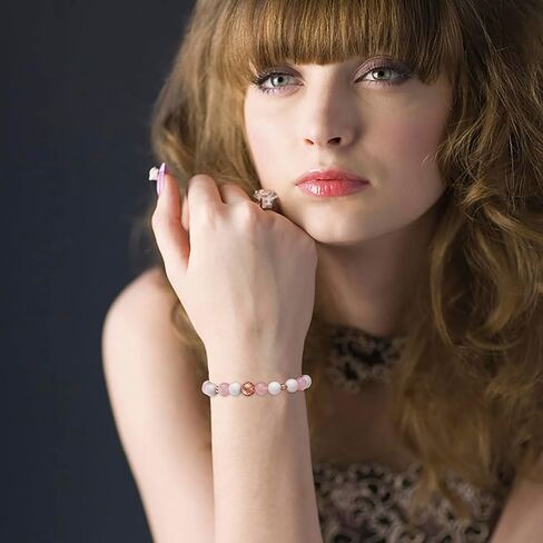 سوار يشب الحمار الوحشي الوردي من لافا روك، أساور استرخاء اليوغا لتخفيف التوتر، سوار روحي للشفاء من حجر الكريستال الطبيعي، سوار مطرز قابل للتعديل، سوار مزاج سعيد مضاد للقلق للنساء، جلب هدية الحظ السعيد in Kuwait