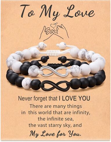Seyaa هدايا الأزواج مطابقة الأساور Howlite والأسود ماتي العقيق إنفينيتي أساور للأزواج صديقها صديقة عاشق in Kuwait
