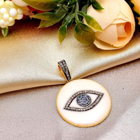 شويتا كرييشنز قلادة ألماس ياقوت عين الشر في قلادة من الفضة الإسترليني 925 من المينا 0.11 قيراط من حجر الياقوت الكريم 0.35 قيراط من الألماس البني (I2-I3 وضوح) في إعداد تمهيد للنساء in Kuwait