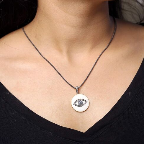 شويتا كرييشنز قلادة ألماس ياقوت عين الشر في قلادة من الفضة الإسترليني 925 من المينا 0.11 قيراط من حجر الياقوت الكريم 0.35 قيراط من الألماس البني (I2-I3 وضوح) في إعداد تمهيد للنساء in Kuwait