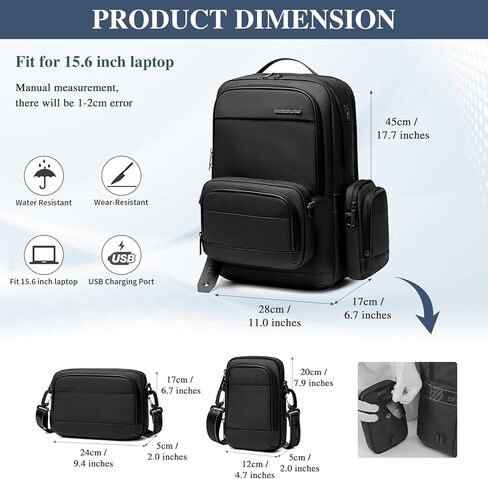 UBORSE Slim Business Travel Backpack for Men 15.6 Inch Business Laptop Backpack 3 in 1 Water Resistant High Tech Backpack with Removable Buckle for Work in Kuwait