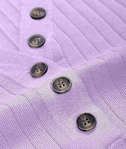 DB MOON Womens Sweater V Neck Long Sleeve Ribbed Button Knit Solid Color Soft Top in Kuwait