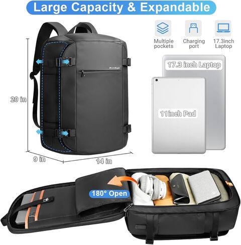 حقيبة ظهر للسفر للرجال 45 لتر، حقيبة ظهر محمولة على ظهر TSA معتمدة من الطيران، حقيبة ظهر للكمبيوتر المحمول للأعمال مقاومة للماء عالية التقنية للرجال والنساء تناسب 17.3 بوصة مع USB، حقيبة كبيرة مضادة للسرقة لعطلة نهاية الأسبوع في صالة الألعاب الرياضية in Kuwait