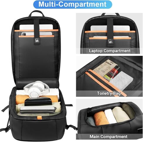 حقيبة ظهر للسفر للرجال 45 لتر، حقيبة ظهر محمولة على ظهر TSA معتمدة من الطيران، حقيبة ظهر للكمبيوتر المحمول للأعمال مقاومة للماء عالية التقنية للرجال والنساء تناسب 17.3 بوصة مع USB، حقيبة كبيرة مضادة للسرقة لعطلة نهاية الأسبوع في صالة الألعاب الرياضية in Kuwait