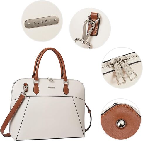 حقيبة كلوسي للنساء من الجلد مقاس 15.6 بوصة للكمبيوتر المحمول وحقائب كتف رفيعة باللون البيج in Kuwait