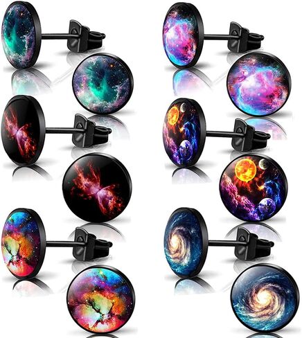 YCL&TXL 6 أزواج من الفولاذ المقاوم للصدأ نمط غالاكسي أقراط مسمار سوداء مستديرة للنساء الرجال 10 ملم، الفولاذ المقاوم للصدأ، لا الأحجار الكريمة, ستانلس ستيل, بدون أحجار كريمة in Kuwait