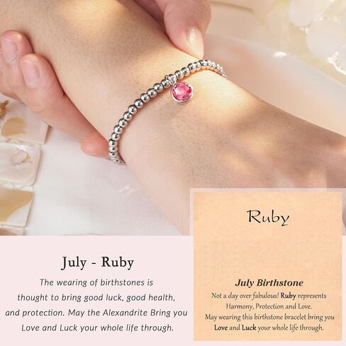 ASKRAIN Birthstone Silver Beaded Bracelets Christmas Birthday Gifts for Women Teen Girls in Saudi Arabia
