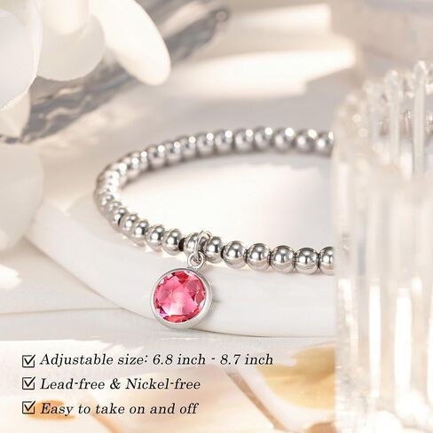 ASKRAIN Birthstone Silver Beaded Bracelets Christmas Birthday Gifts for Women Teen Girls in Saudi Arabia