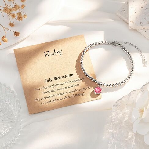 ASKRAIN Birthstone Silver Beaded Bracelets Christmas Birthday Gifts for Women Teen Girls in Saudi Arabia