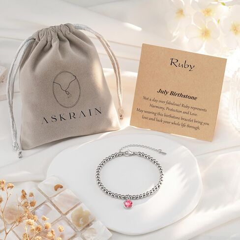 ASKRAIN Birthstone Silver Beaded Bracelets Christmas Birthday Gifts for Women Teen Girls in Saudi Arabia