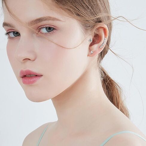 Fansilver 44 قطعة من الفولاذ المقاوم للصدأ أقراط للنساء والرجال تشيكوسلوفاكيا قلب نجمة القمر ترصيع اللولب الزنمة Daith أقراط ثقب المجوهرات الفضية مجموعة أقراط الظهر المسطحة in Kuwait