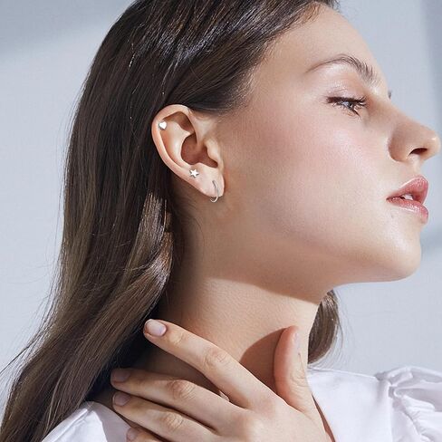 Fansilver 44 قطعة من الفولاذ المقاوم للصدأ أقراط للنساء والرجال تشيكوسلوفاكيا قلب نجمة القمر ترصيع اللولب الزنمة Daith أقراط ثقب المجوهرات الفضية مجموعة أقراط الظهر المسطحة in Kuwait