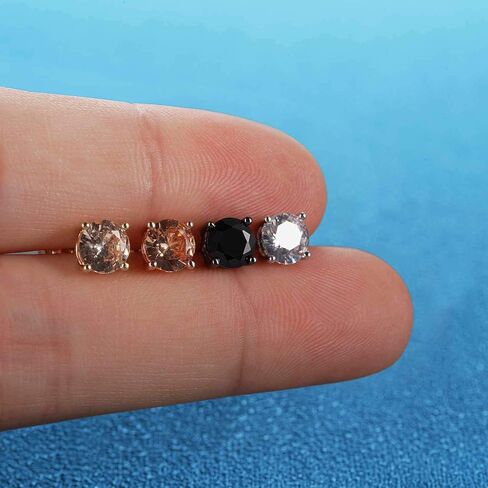 Pack of Earrings for Women Men Rainbow Cubic Zirconia Simulated Diamond 18K Gold Plated Studs Set Hypoallergenic for Sensitive Ears Piercing 7mm in Kuwait