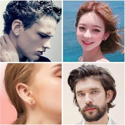 Pack of Earrings for Women Men Rainbow Cubic Zirconia Simulated Diamond 18K Gold Plated Studs Set Hypoallergenic for Sensitive Ears Piercing 7mm in Kuwait