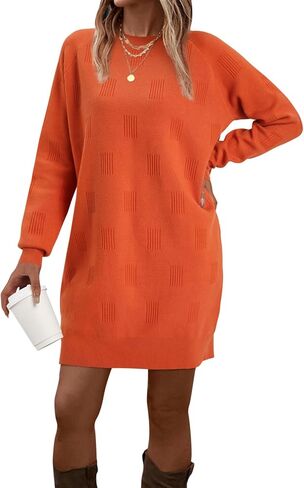 Arach&Cloz Womens Fall Fashion 2023 Sweater Dress Oversized Crew Neck Long Sleeve Knit Pullover Winter Clothes in Saudi Arabia