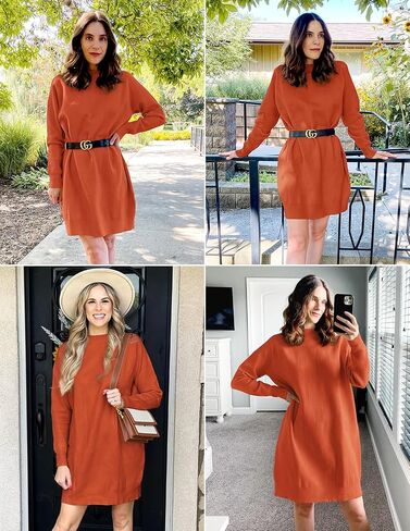 Arach&Cloz Womens Fall Fashion 2023 Sweater Dress Oversized Crew Neck Long Sleeve Knit Pullover Winter Clothes in Saudi Arabia