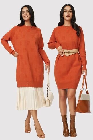 Arach&Cloz Womens Fall Fashion 2023 Sweater Dress Oversized Crew Neck Long Sleeve Knit Pullover Winter Clothes in Saudi Arabia