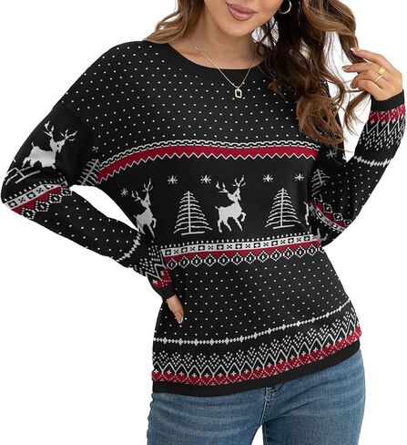 VIISHOW Women's Pullover Sweaters Long Sleeve Print Knitted Crew Neck Sweater Tops（a Little Run Big in Kuwait